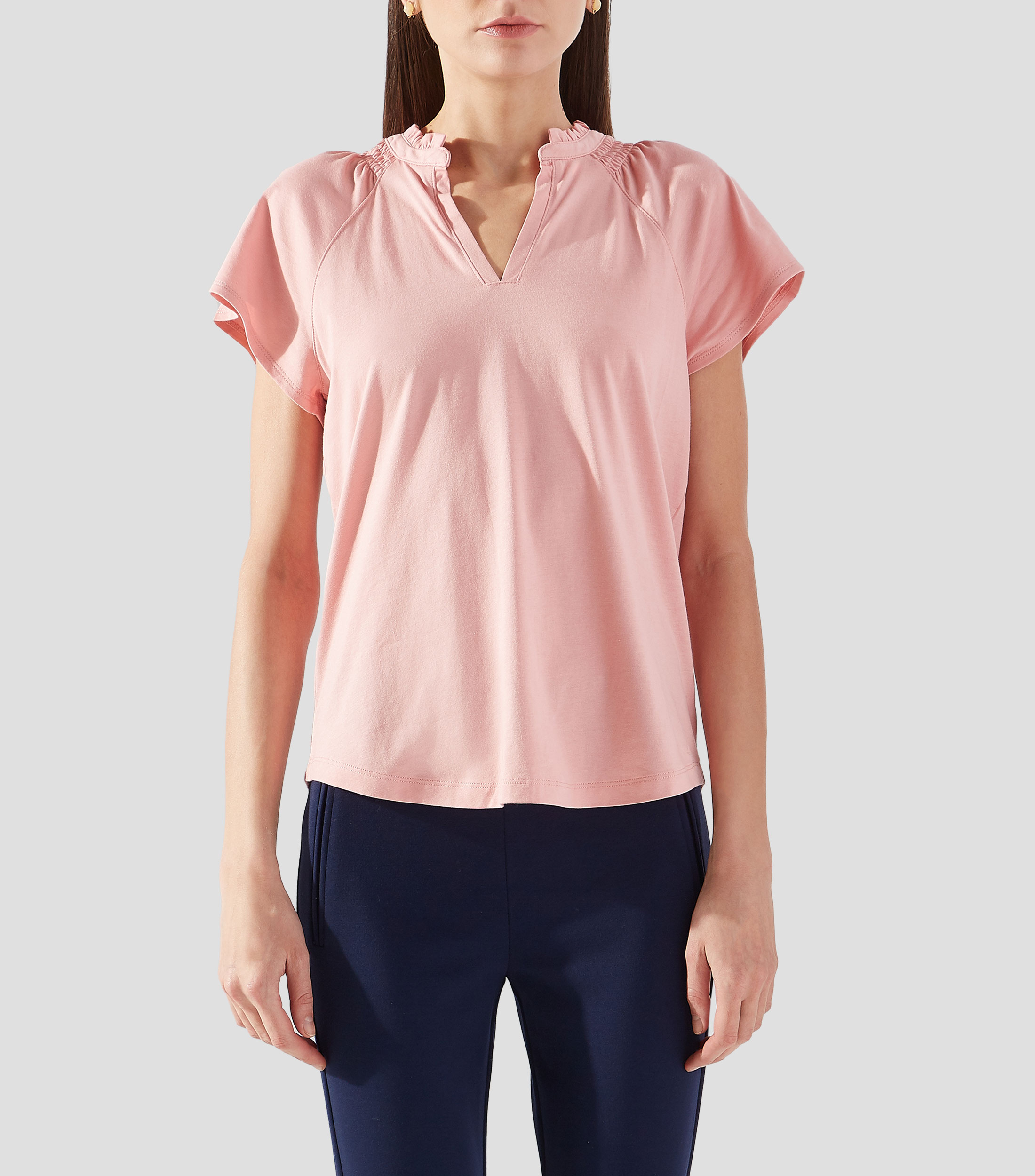Blusa manga corta con frunce Mujer